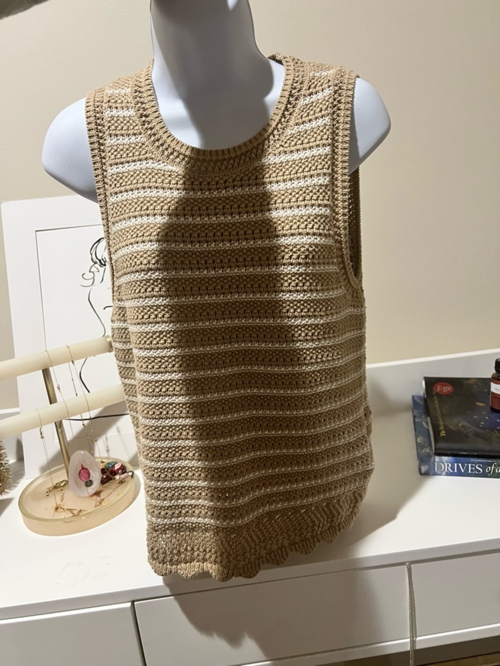 J. Crew Striped Knit Vest Tank in Beige and Cream
